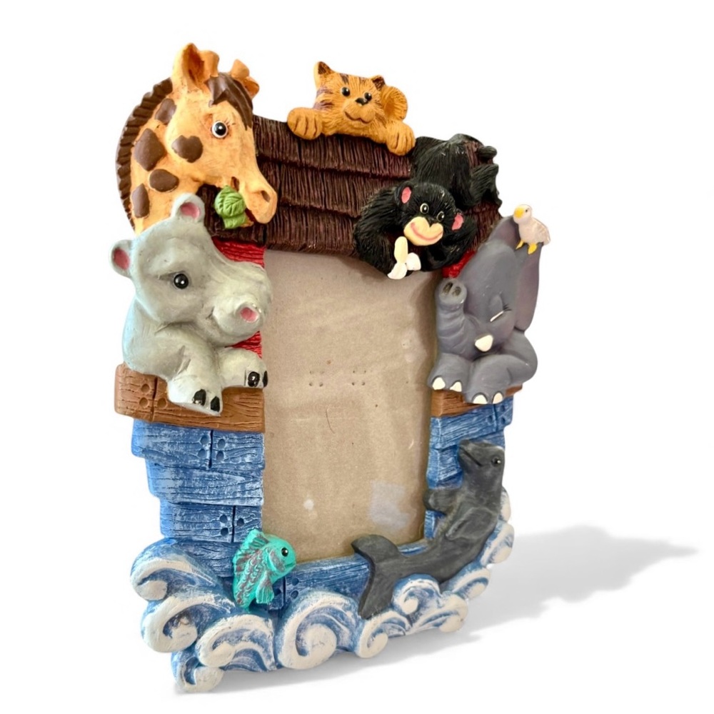 Picture Frame Noah’s Ark Animals Nursery Child’s Room 3x5” photo 3-D Heavy Resin